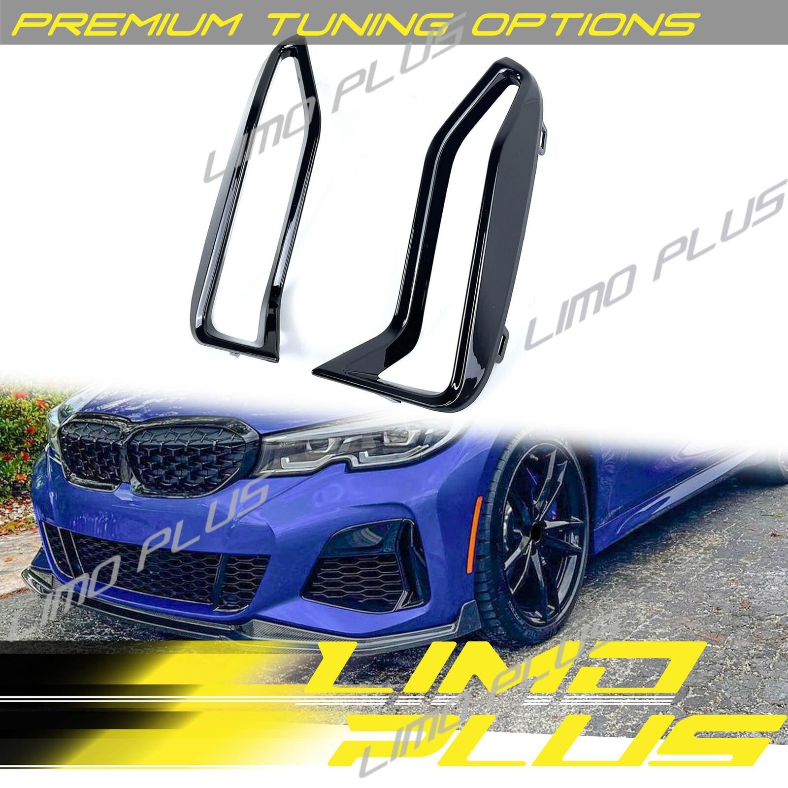 Gloss Black Front Fog Light Cover Trims for BMW G20 M340i 330i M Sport 2009-2022