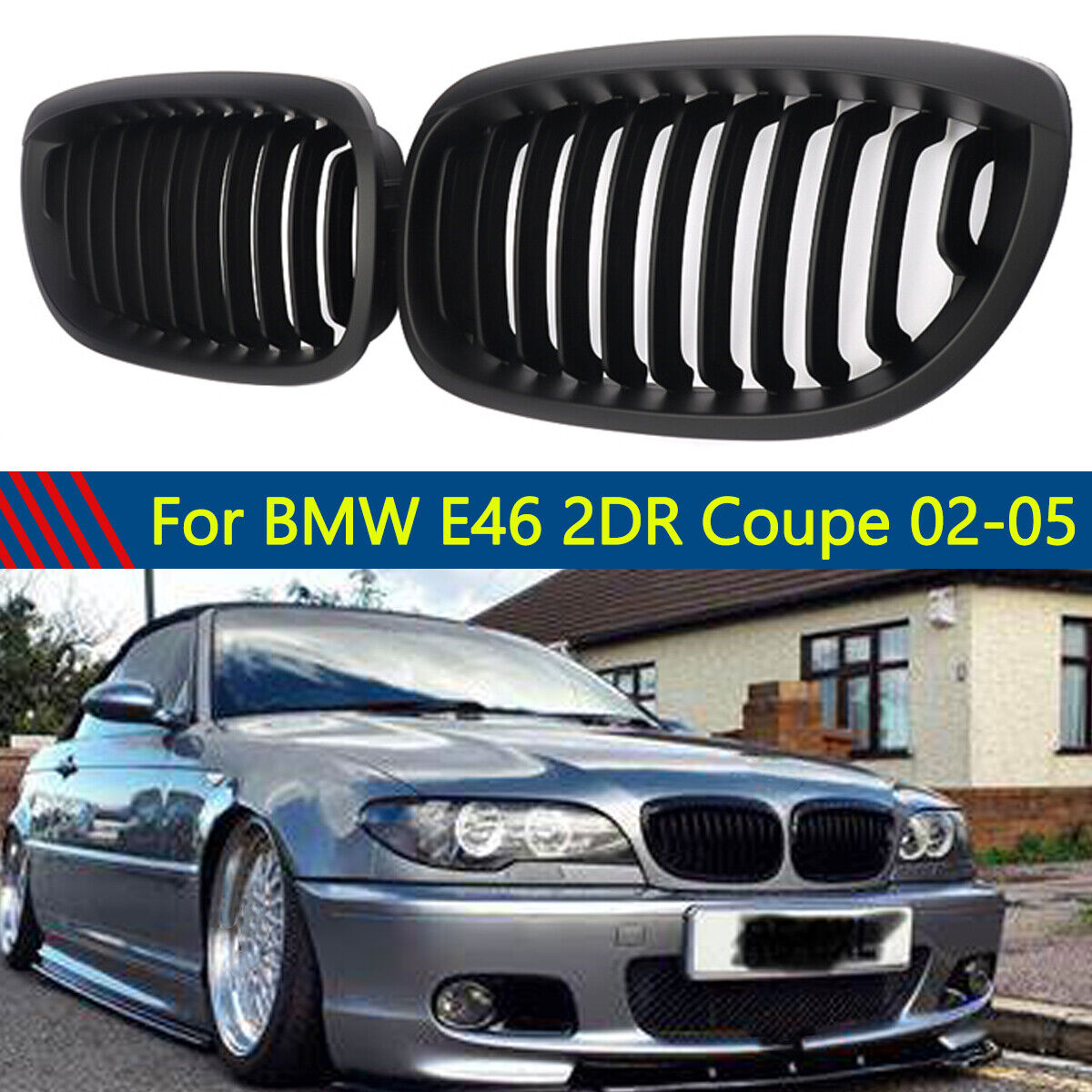 For BMW E46 Coupe 325Ci 330Ci LCI 2Door 2003-2006 Front Kidney Grill Matte Black