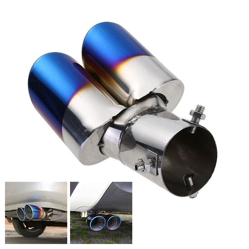 Dual Exhaust Pipe Tailpipe Stainless Steel Tail Muffler Tip Throat Chrome Trim