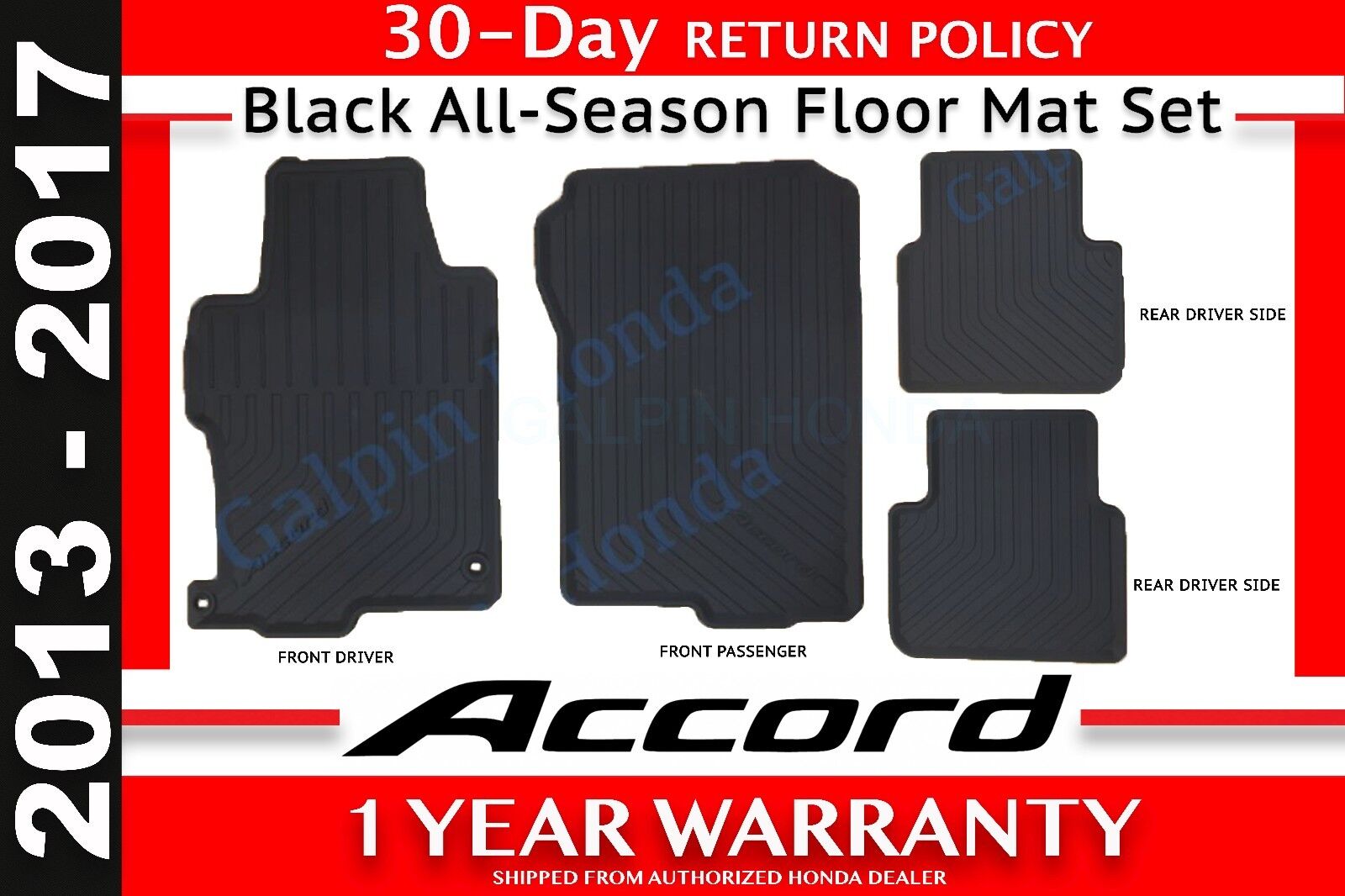 Genuine OEM Honda Accord 4-DR Black All Season Floor Mat Set 13-17 08P13-T2A-110