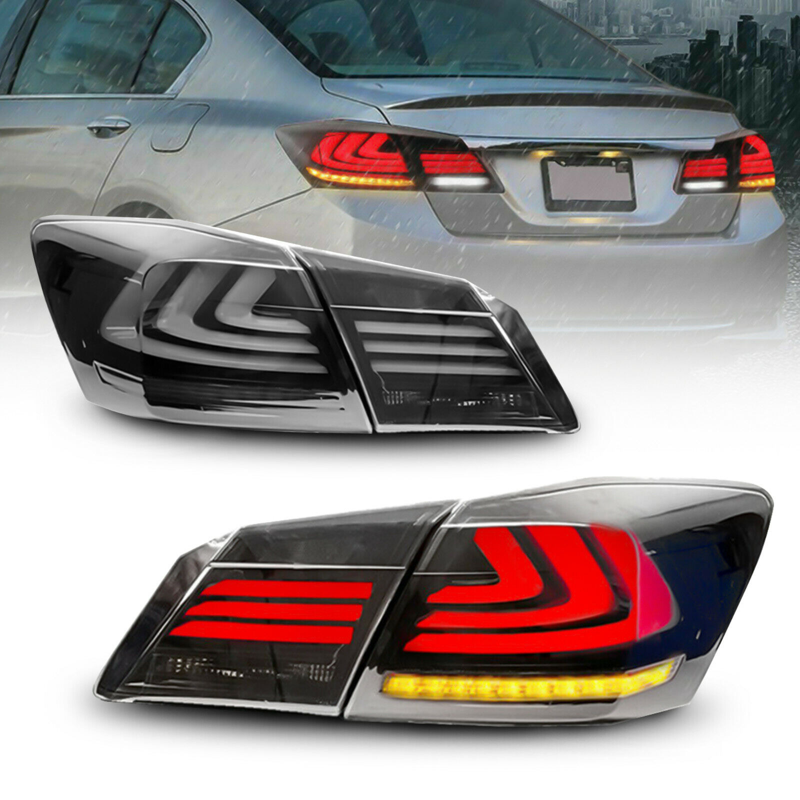 Set of 2 Smoke/Tinted LED Tail Lights Rear Brake Lamp For 2013-2015 Honda Accord