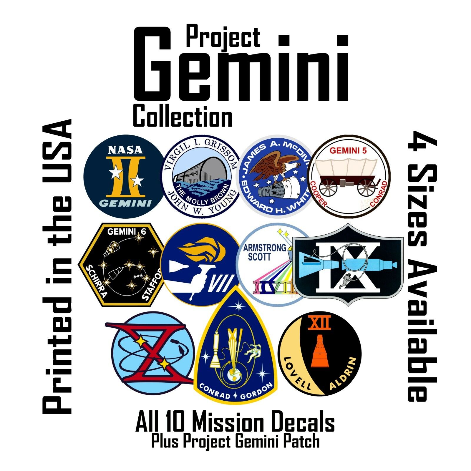 Project Gemini tribute. All NASA Mission patches as decals stickers