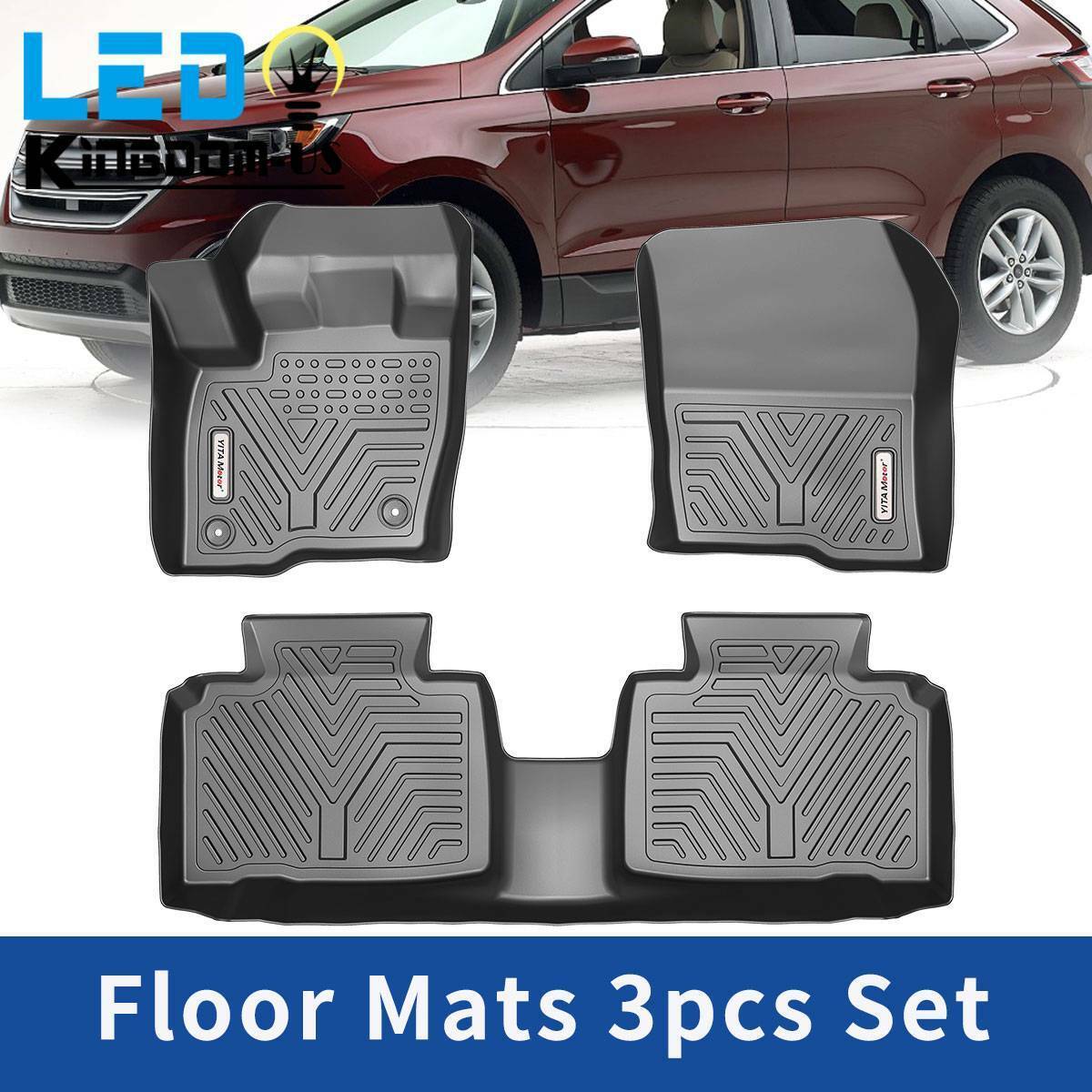 All Weather Floor Mats for 2015-2024 Ford Edge Waterproof Anti-Slip TPE 3D Liner