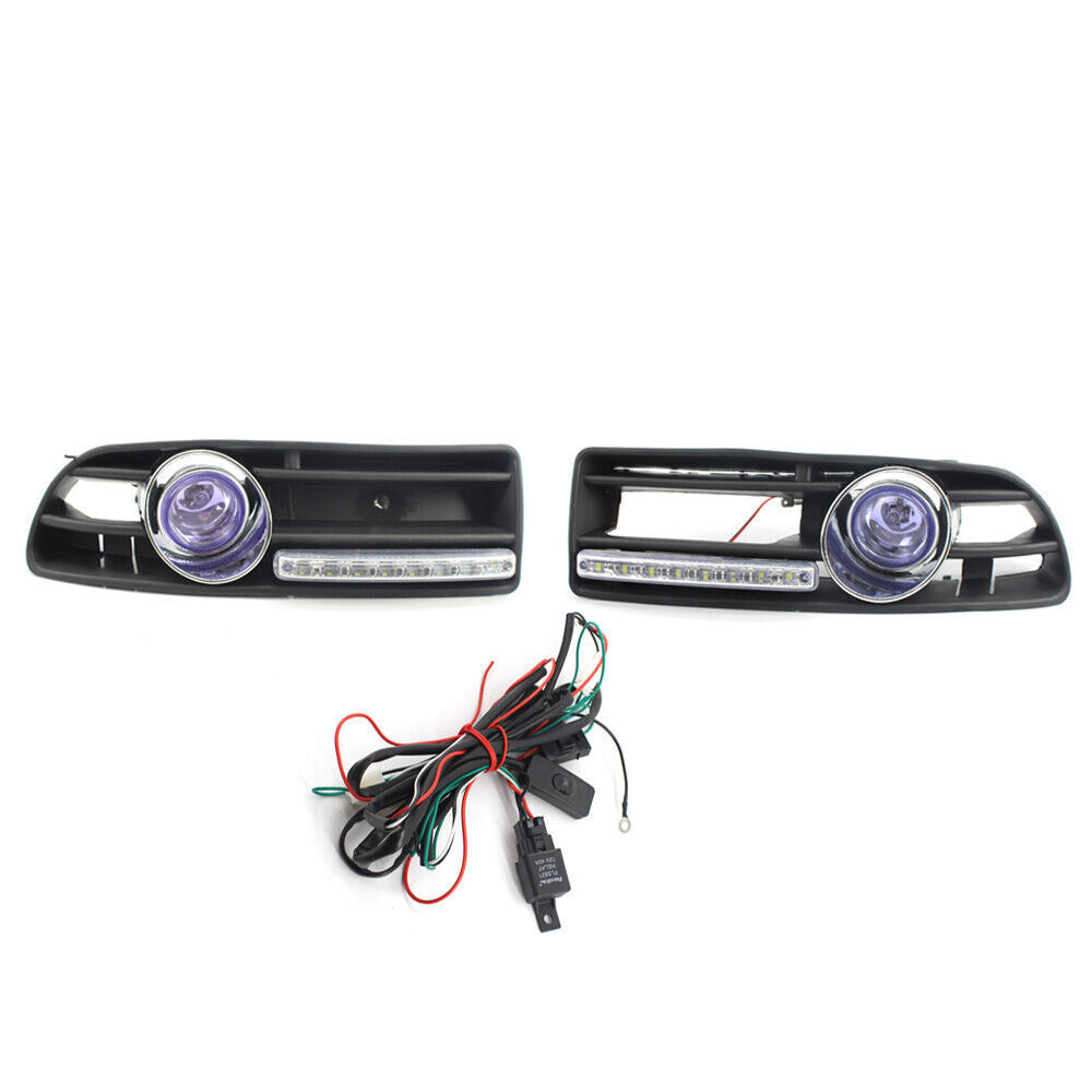 1Pair Car GRILLE FOG LIGHT Fit FOR VW JETTA BORA MK4 99-04 LED DRL Blue Lens PA
