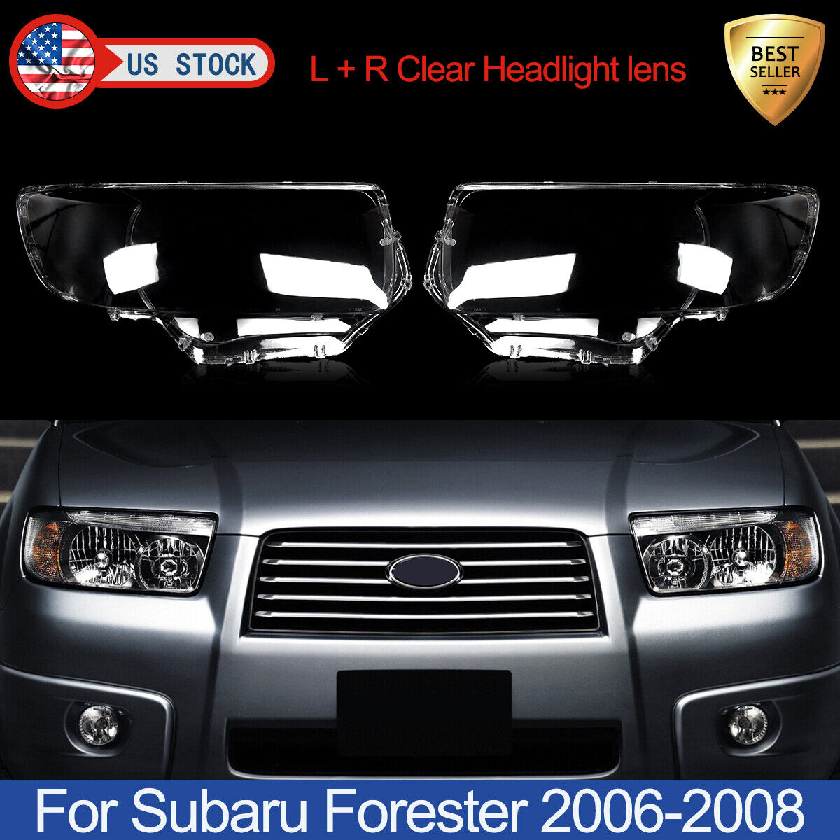 For Subaru Forester 2006-2008 Pair Headlight Lens Headlamp Cover Left + Right