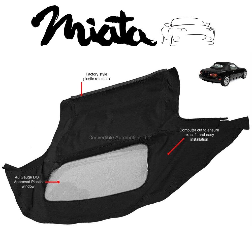Mazda Miata Convertible Soft Top & Plastic Window 1990-2005 Black Cabrio
