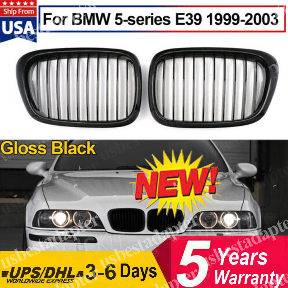For 97-03 BMW 5 Series E39 528i 525i 540i Grill Front Kidney Grille Glossy Black