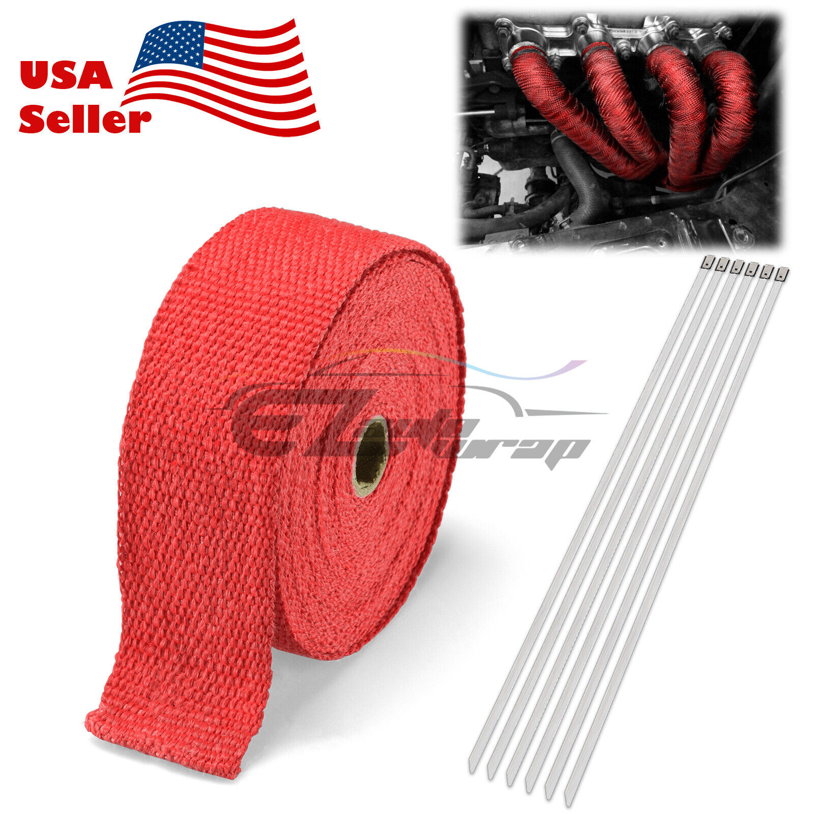 Red Exhaust Pipe Header Insulation Thermal Heat Wrap 2