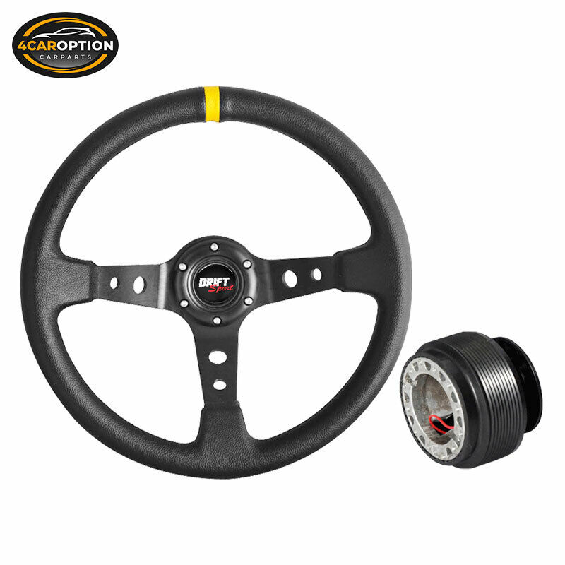 Fits 89-98 Nissan 240SX Deep Dish Drift Black Stitch Steering Wheel + Hub