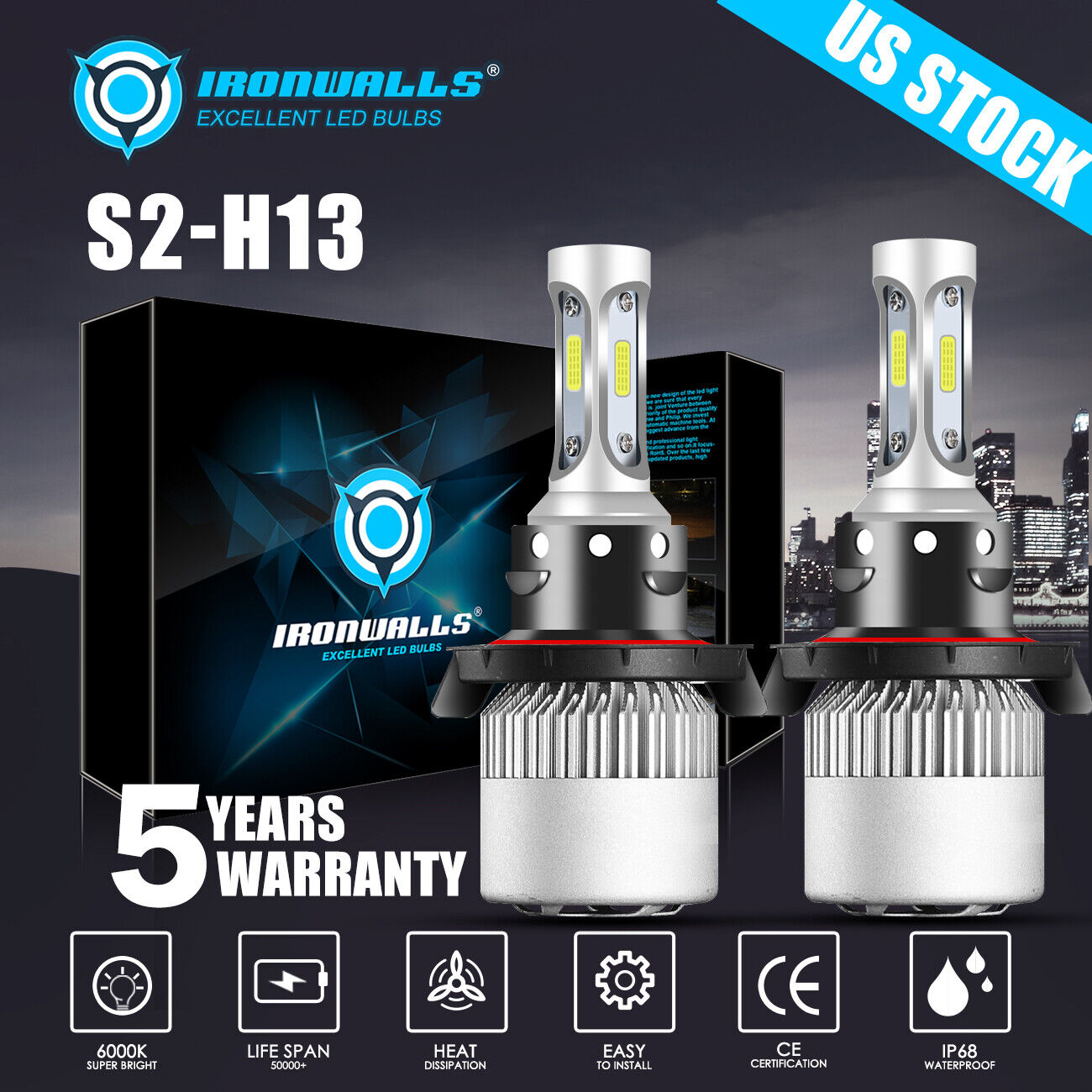 H13 LED For ATV Polaris Ranger 570 800 900 RZR 570 800 900 Headlight Bulbs Kit