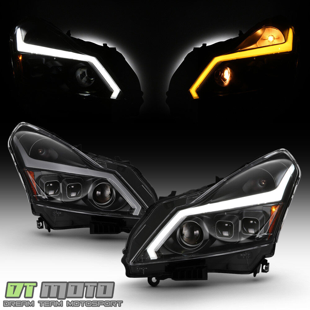 Black Headlights w/ LED Sequential Signal Switchback DRL For 2010-2013 G37 Sedan
