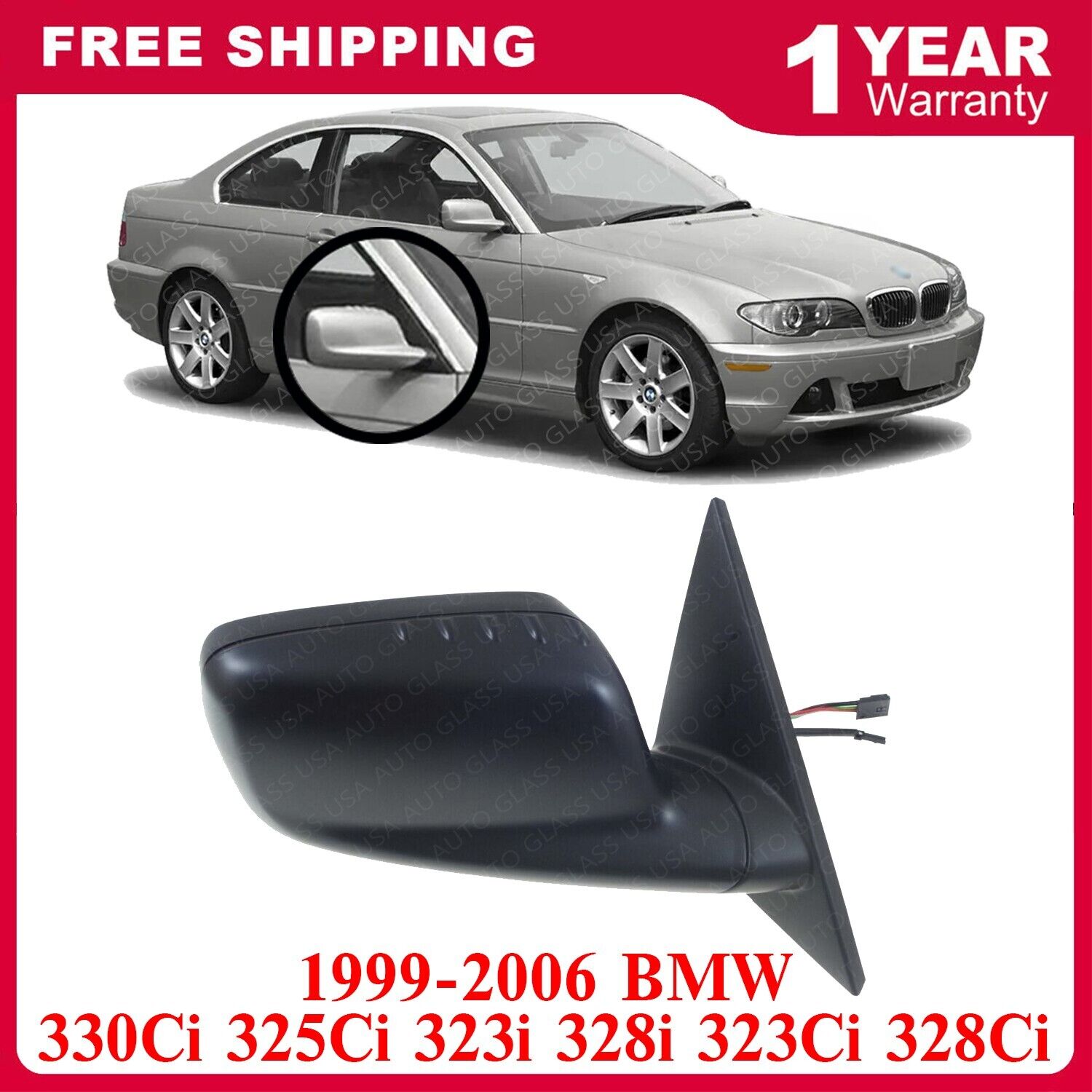 Power Mirror Passenger Side For 1999-2006 BMW 330Ci 325Ci 323i 328i 323Ci 328Ci