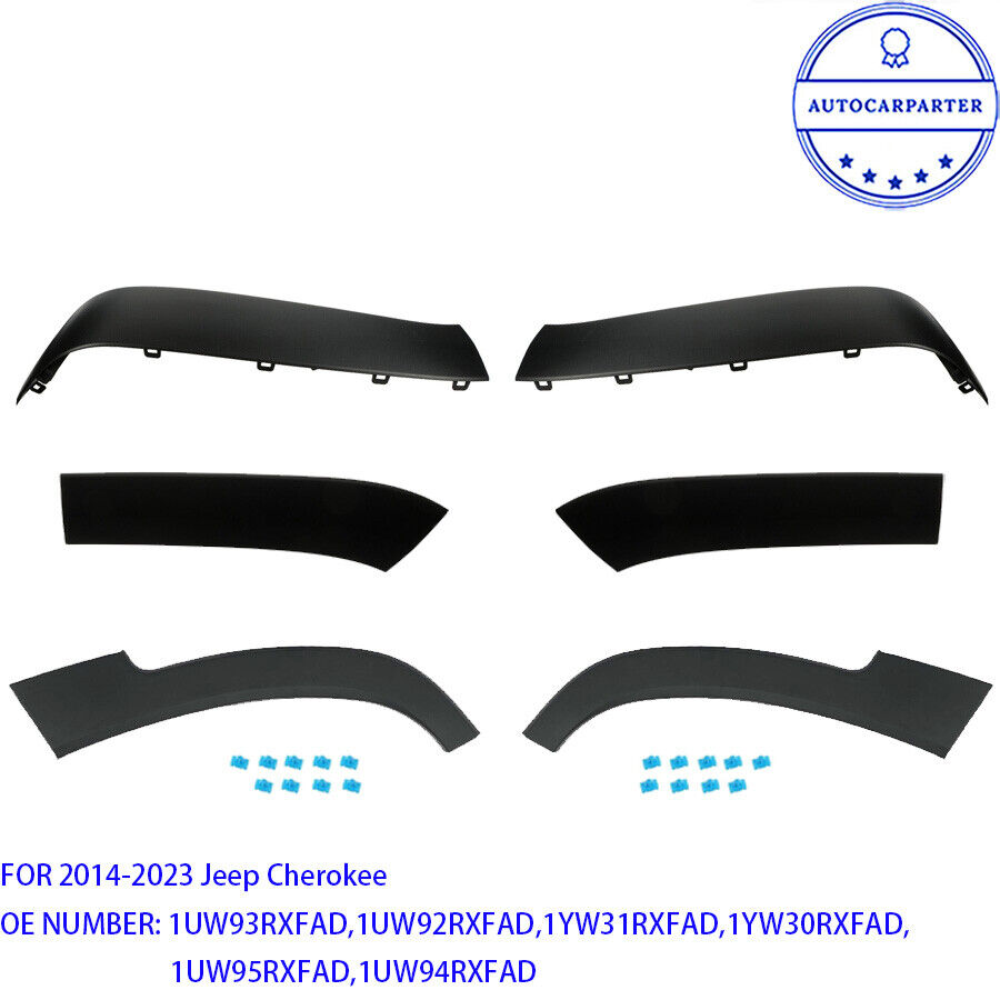 6 PCS For 2014-2023 Jeep Cherokee Rear Left & Right Wheel Arch Fender Flare Trim