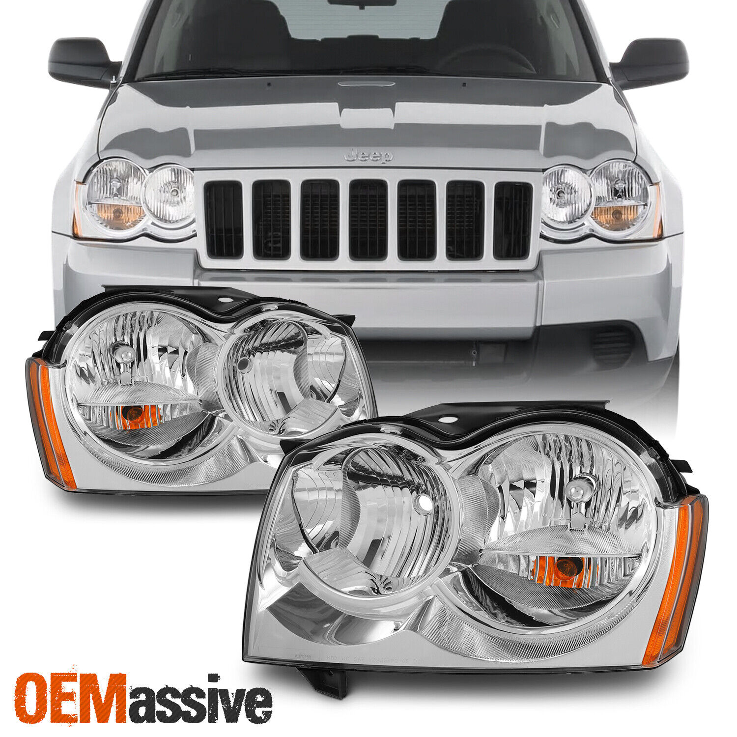 Fit 05-07 Jeep Grand Cherokee Headlights Lamps Replacement 2005 2006 2007 Light