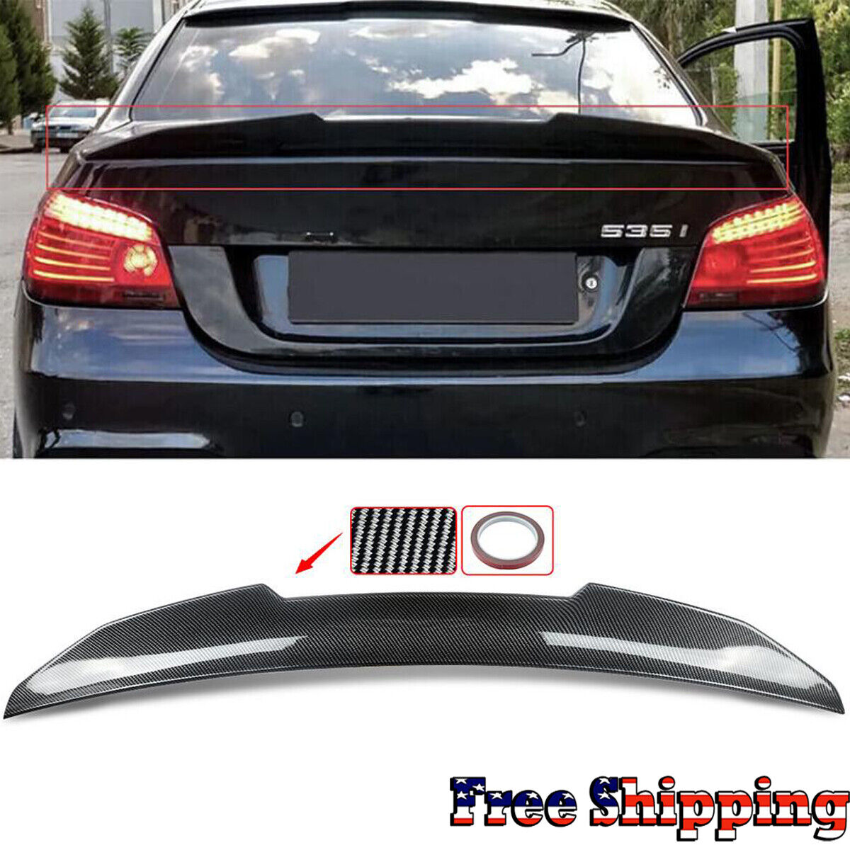 For 2004-10 BMW 525i 530i 550i E60 PSM Style Carbon Look Rear Trunk Spoiler Wing