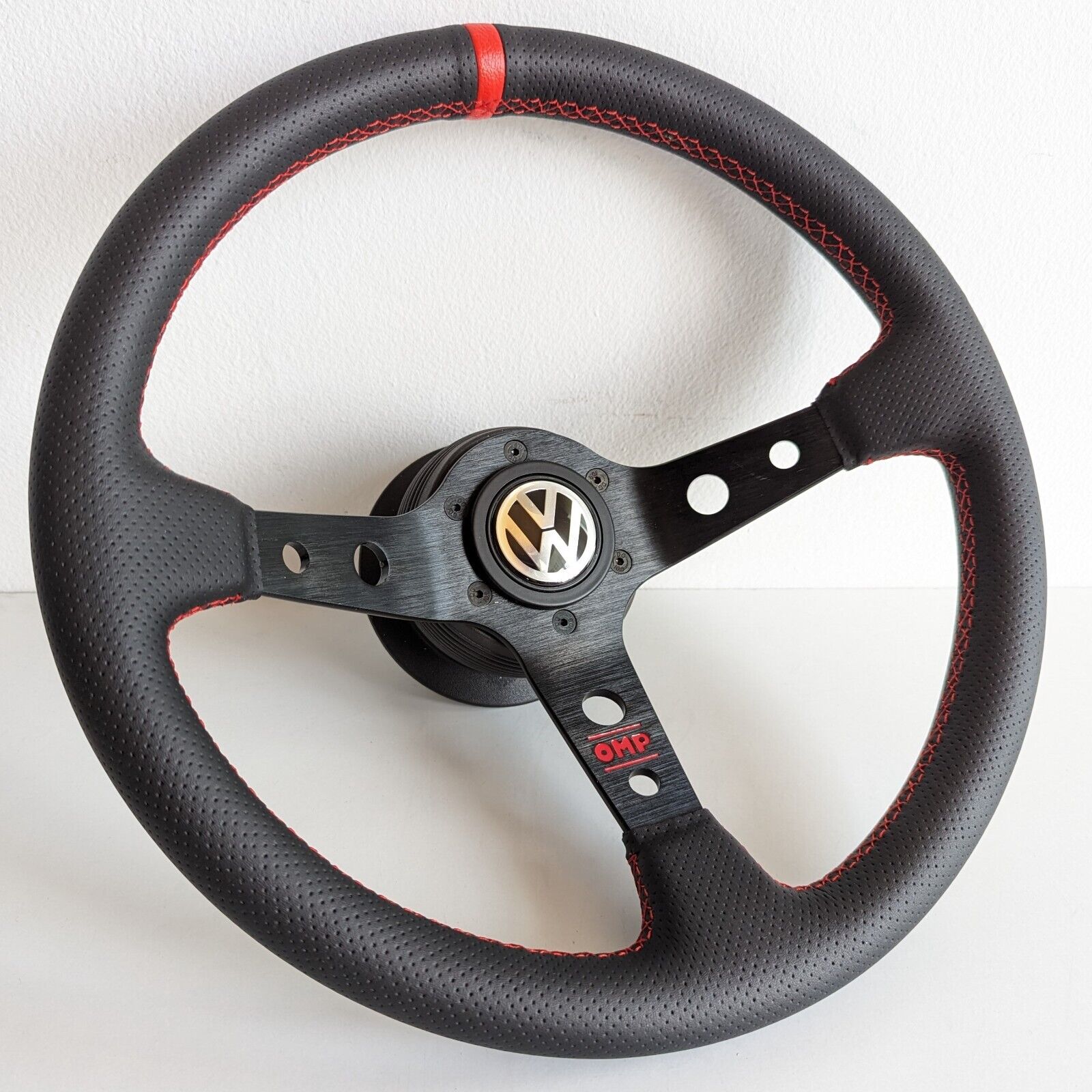 Steering Wheel Fits VW Golf Jetta Mk2 Mk3 Corrado Deep Dish Red Leather 88-96