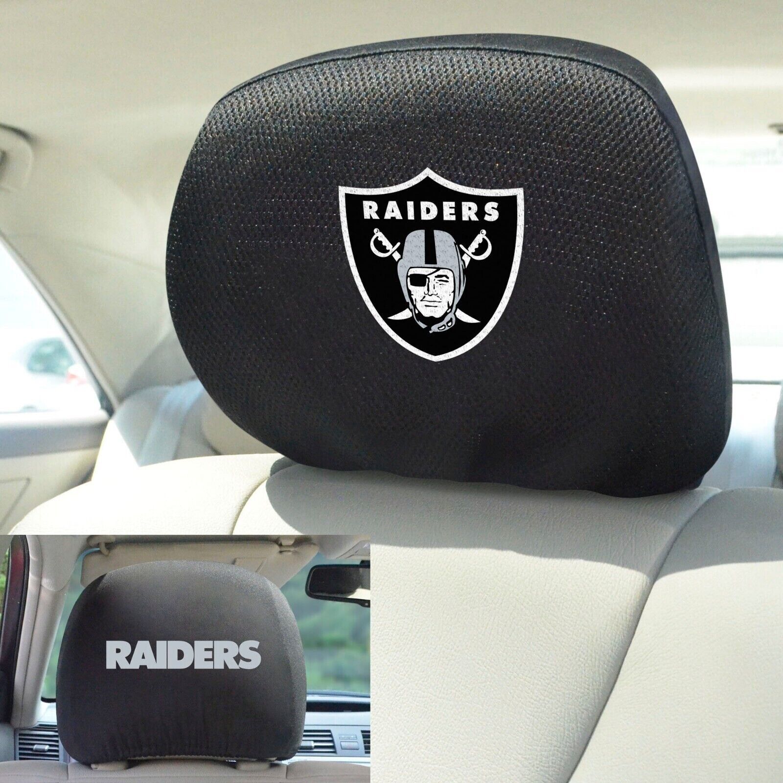 LAS VEGAS OAKLAND Raiders ✅Authentic 2 Piece Embroidered Headrest Covers 🚚💨🆓