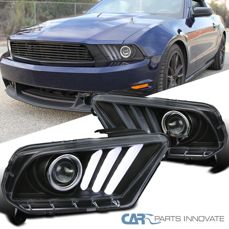 For 10-14 Ford Mustang Blk Projector Headlights Sequential Signal LED Tube Strip