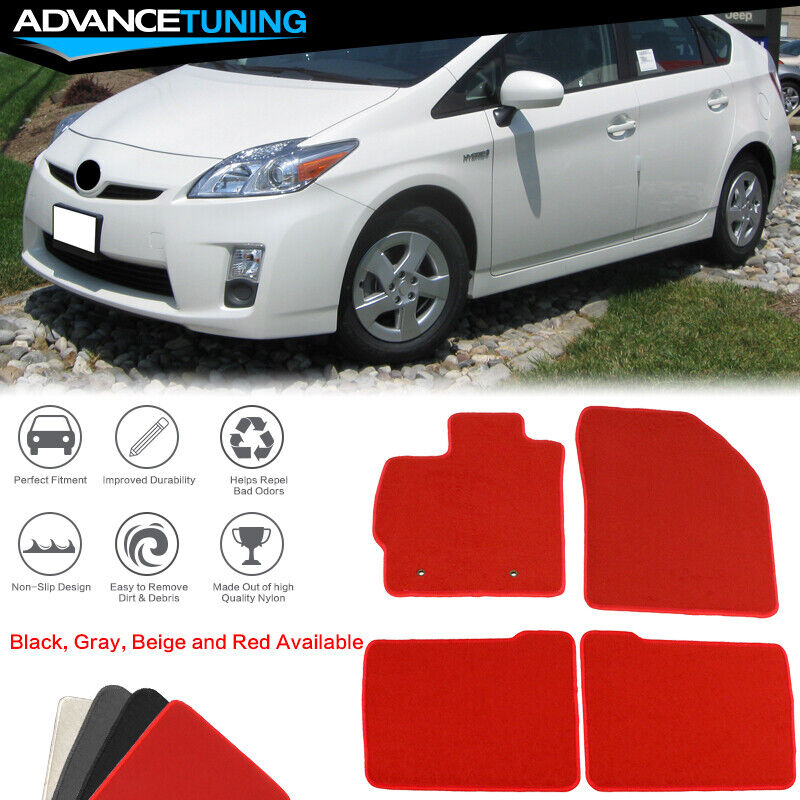 For 10-15 Toyota Prius 4DR 4PCS Car Floor Mats Liner Front Rear Red Carpet Nylon
