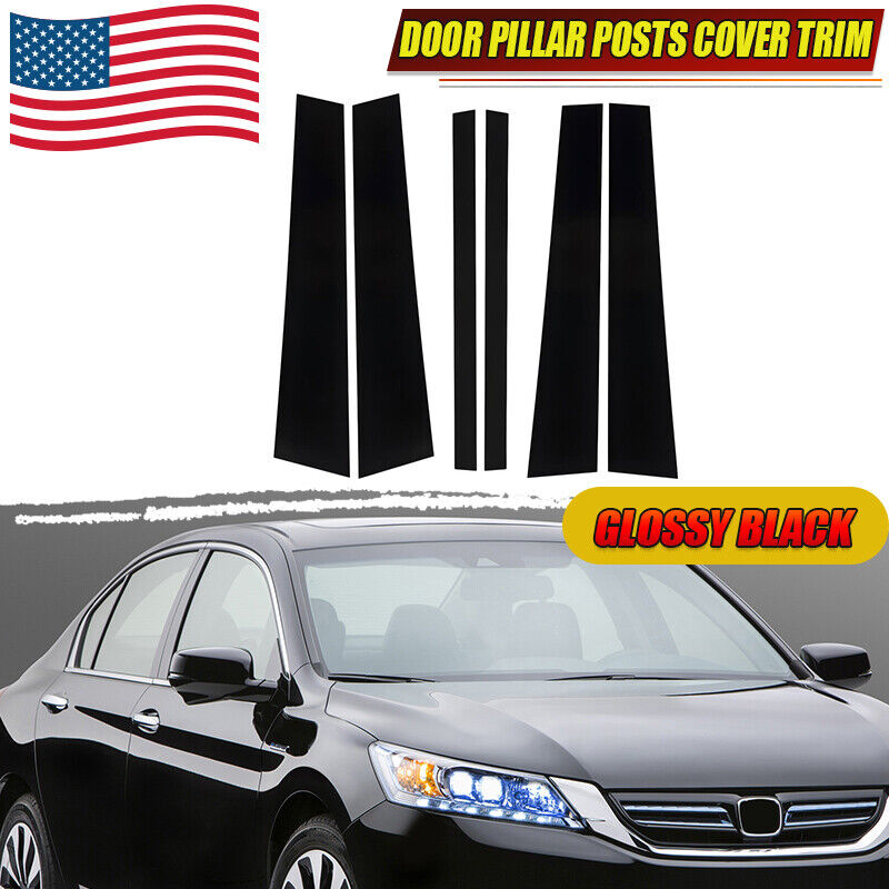 6X Window Pillar Posts Molding Trim For 2013~2017 Honda Accord Accessories Black