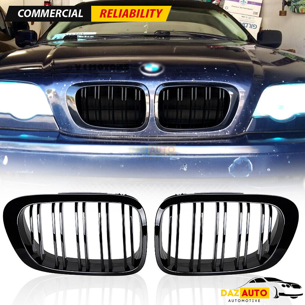 Gloss Black Dual Slat Front Kidney Grill for BMW E46 Coupe 323Ci 325Ci 1999-2002