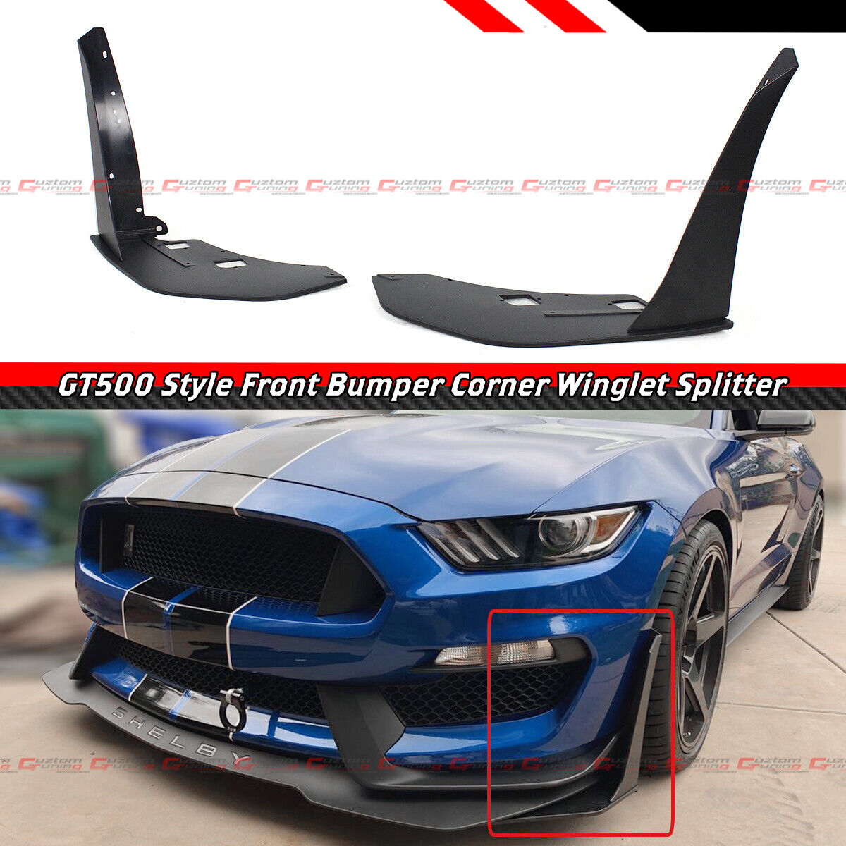For 15-22 Ford Mustang GT500 Style Front Bumper Corner Spoiler Winglet Splitters