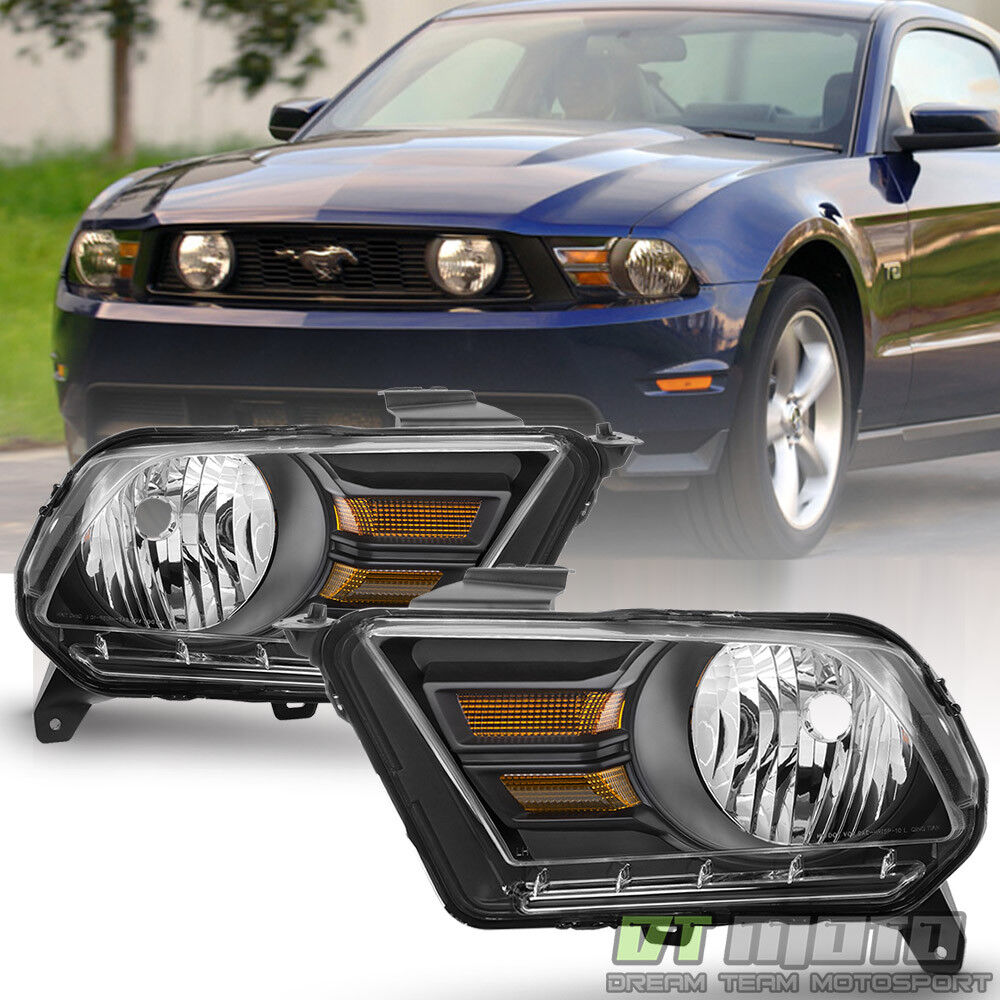 Black 2010 2011 2012 2014 Ford Mustang Headlights Halogen Headlamps Left+Right