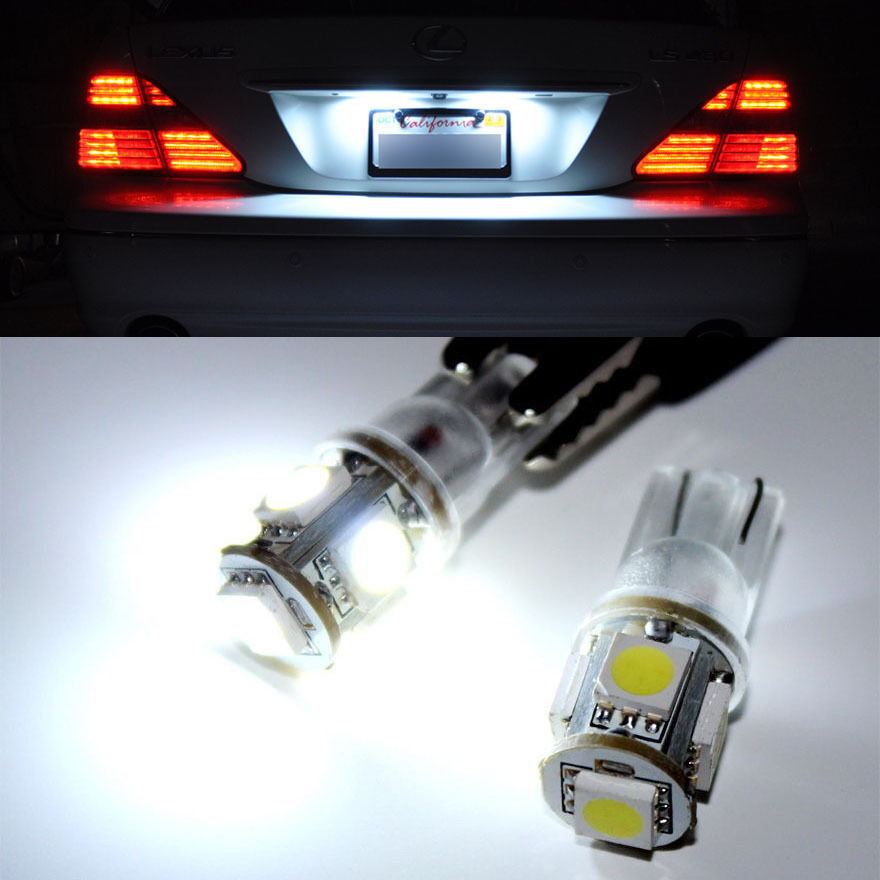 2 x HID White 360° 5-SMD 168 194 2825 LED Bulbs For License Plate Lights