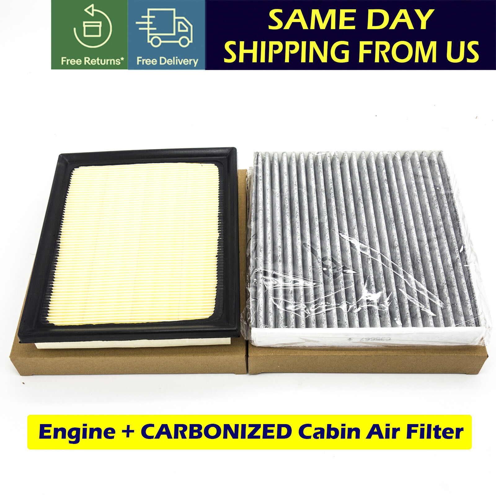 Engine & CARBONIZED Cabin Air Filter SET For PRIUS CT200H NX300h 17801-37020 US