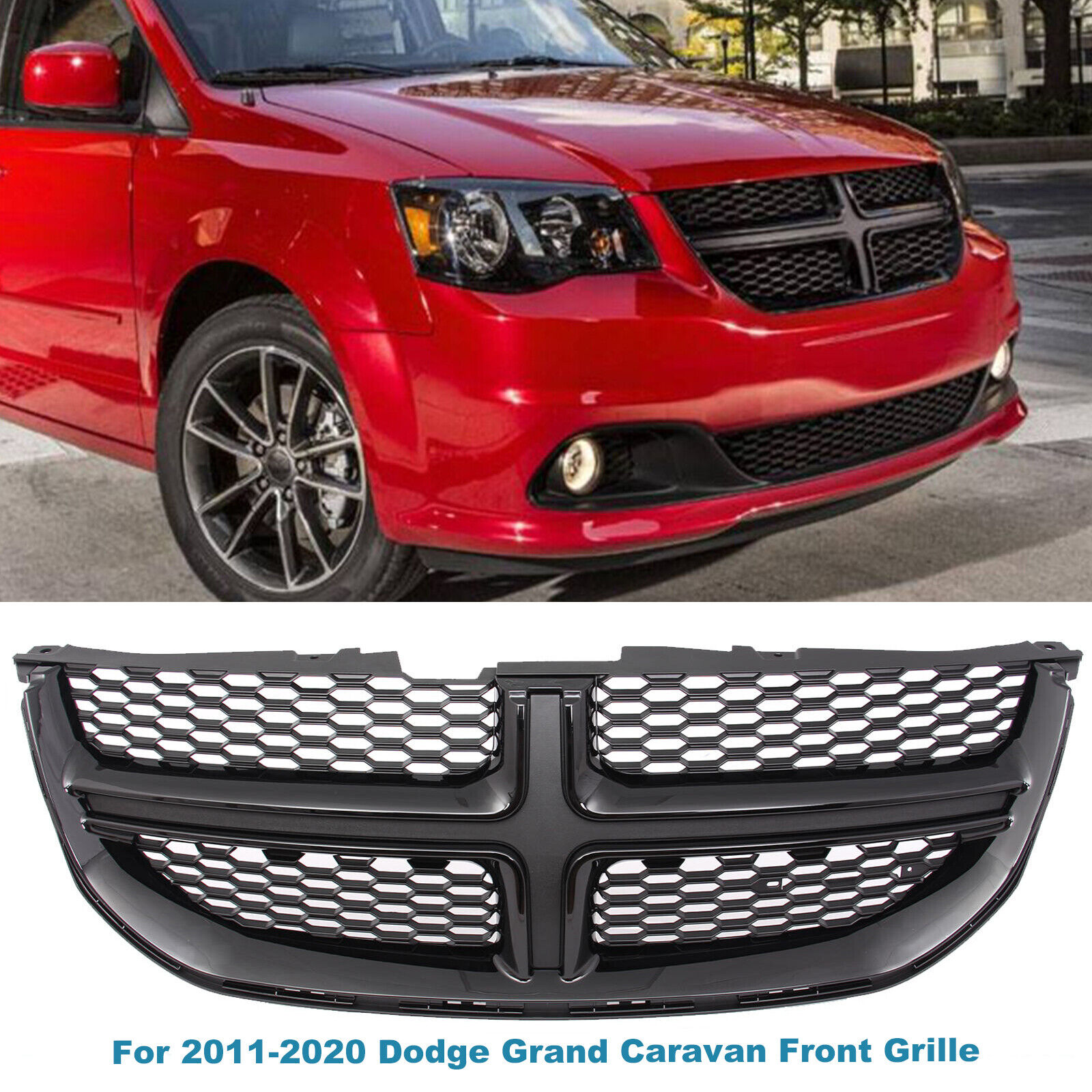 For 2011-2020 Dodge Grand Caravan Front Grille Upper Bumper Grille Black