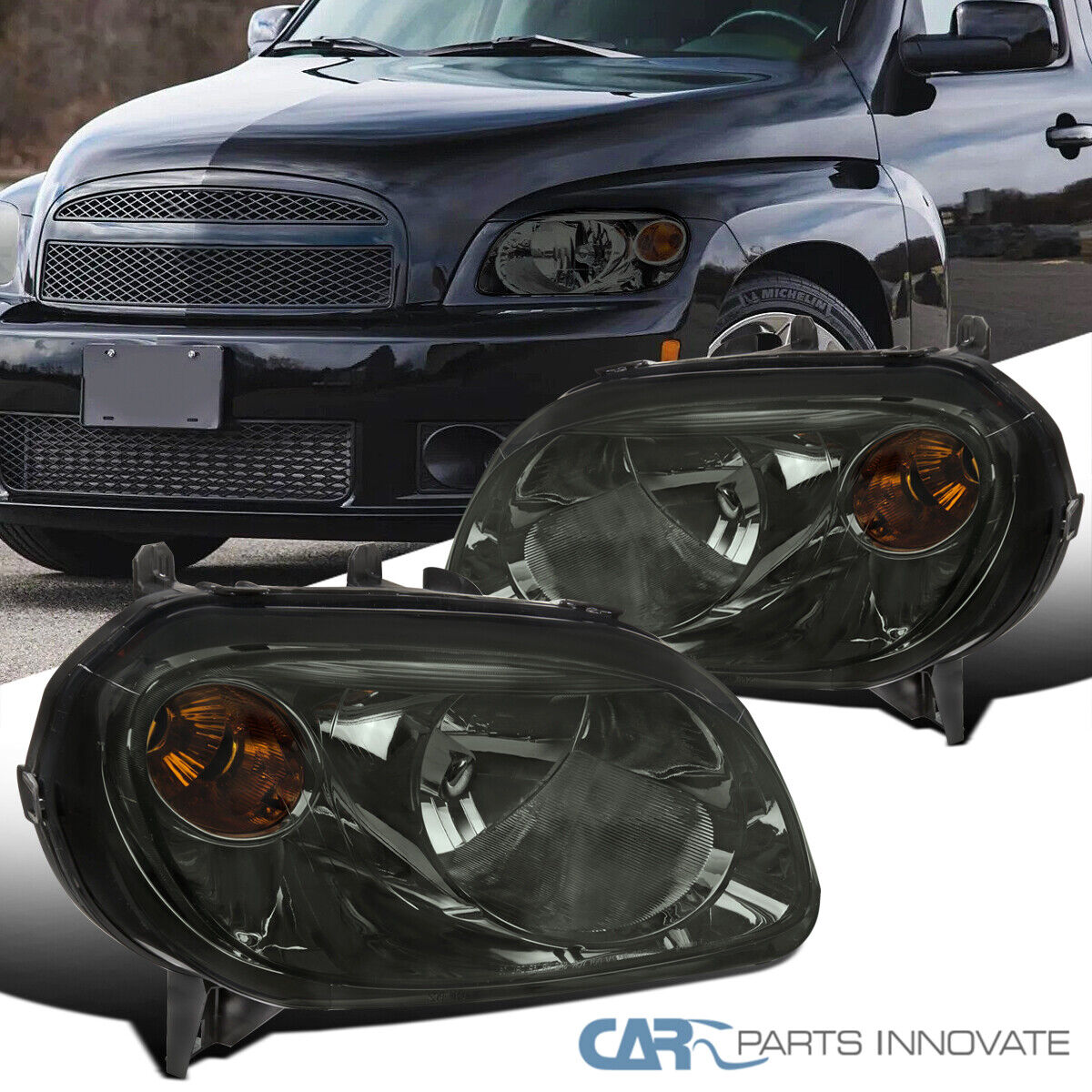 Fits 2006-2011 Chevrolet HHR Smoke Headlights Lamps Left+Right Assembly Pair