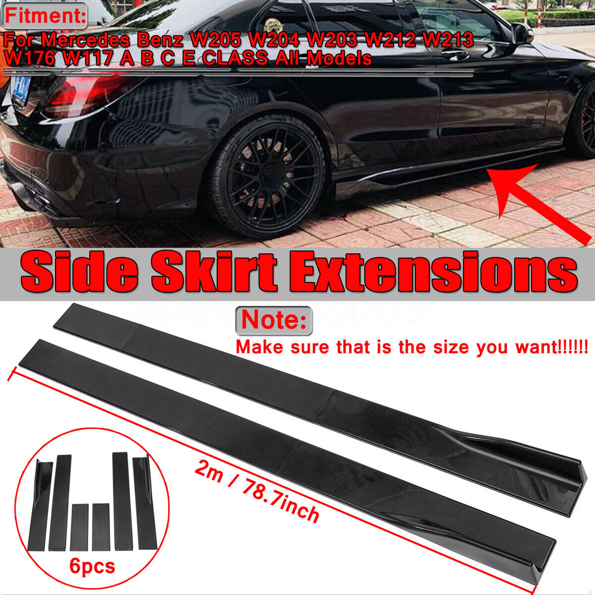 78.7'' Side Skirts Rocker Extension For Mercedes Benz W205 W204 W212 W117 AMG