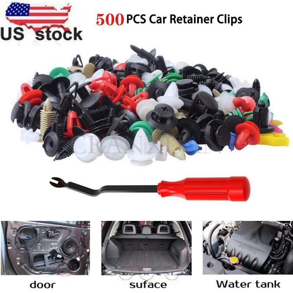 500Pcs Car Body Plastic Push Pin Rivet Fasteners Trim Moulding Clip Assortments 