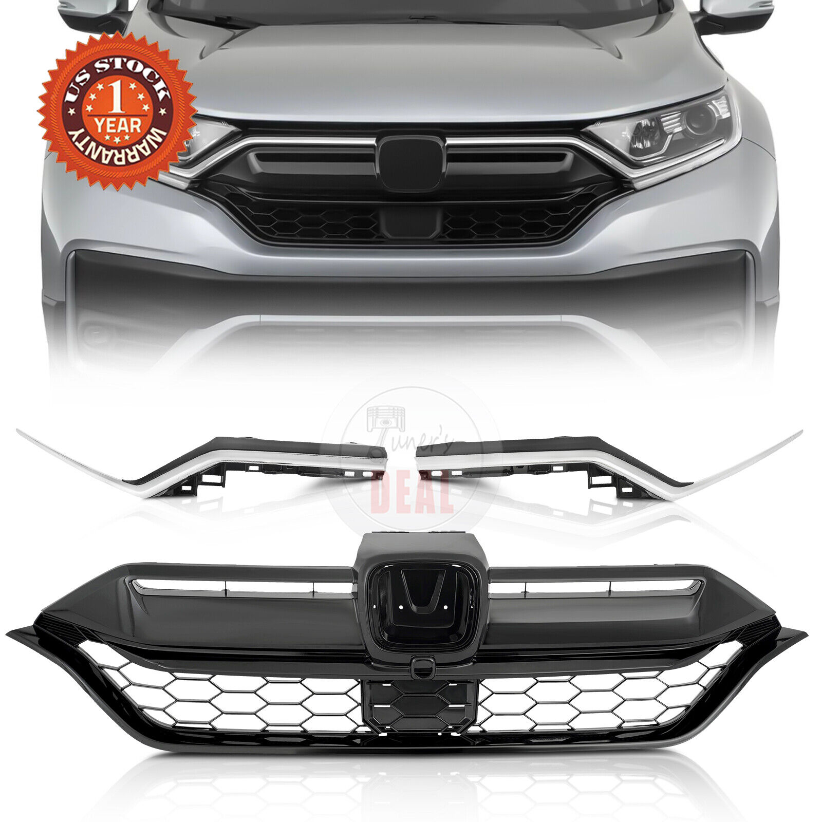 For 2020-2022 Honda CR-V Front Bumper Honeycomb Grille & Chrome Trim Decor Strip