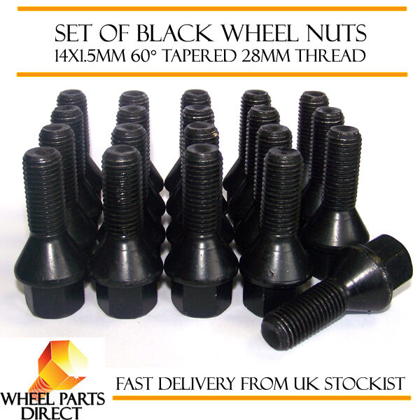 Alloy Wheel Bolts Black (20) 14x1.5 Nuts for VW Golf R32 [Mk5] 05-10