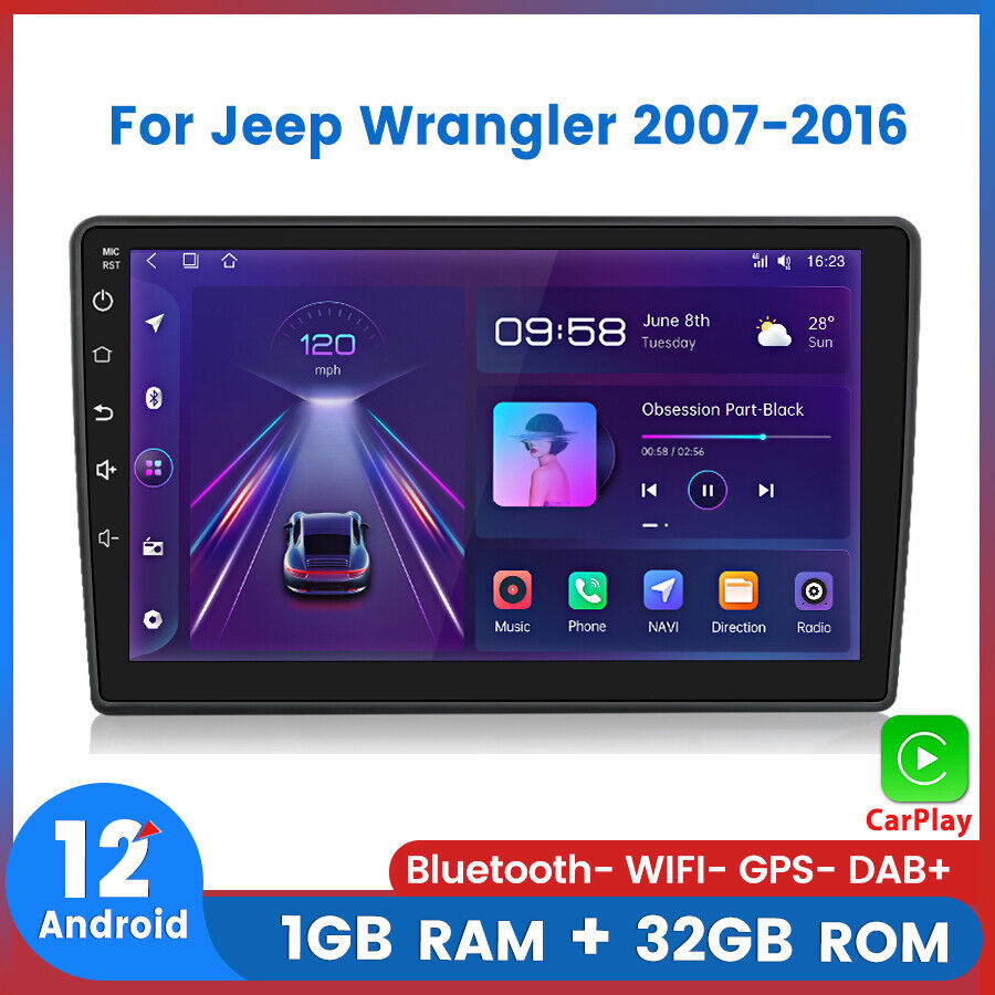 For Jeep Wrangler 2007-2016 Android12 CarPlay GPS Head Unit Stereo Radio WiFi BT
