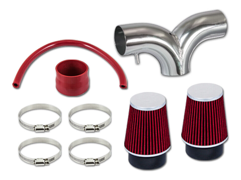Red Short Ram Dual Twin Air Intake Kit For 05-10 Jeep Grand Cherokee Commander