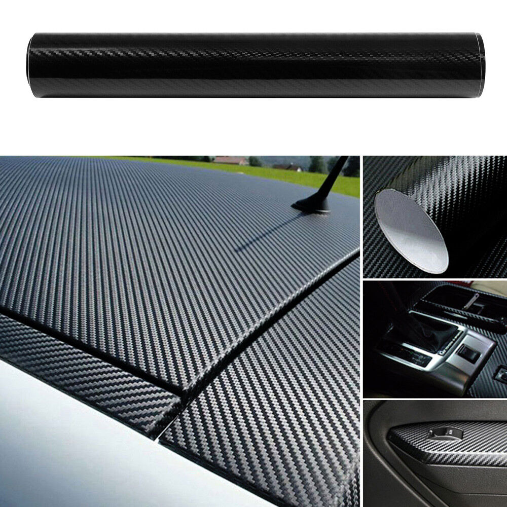US Car Accessories 5D Carbon Fiber Vinyl Wrap Black Sticker Glossy Decal 12x60