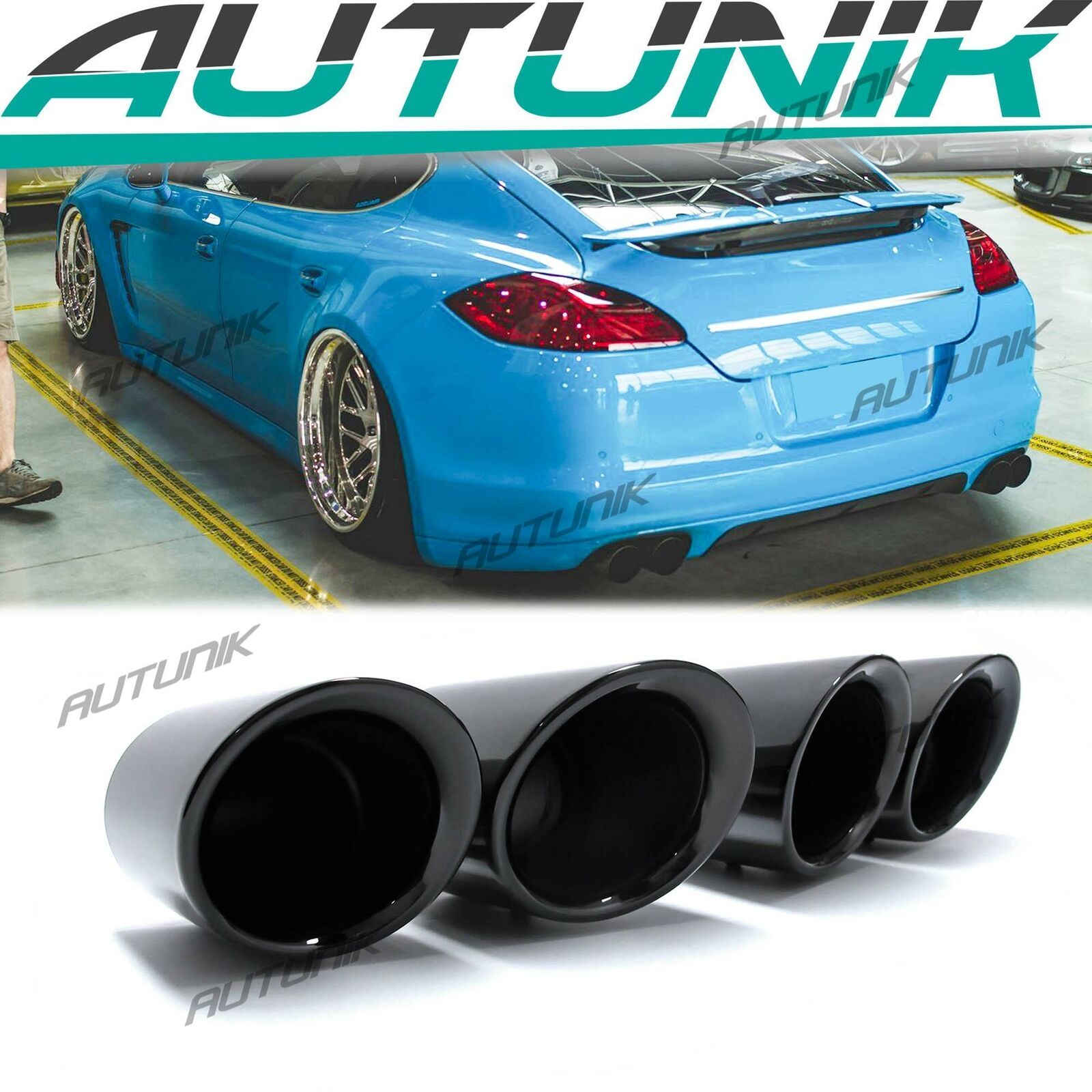 Black Sport Exhaust Tailpipe Tips for 2010-2013 Porsche Panamera 970 Base