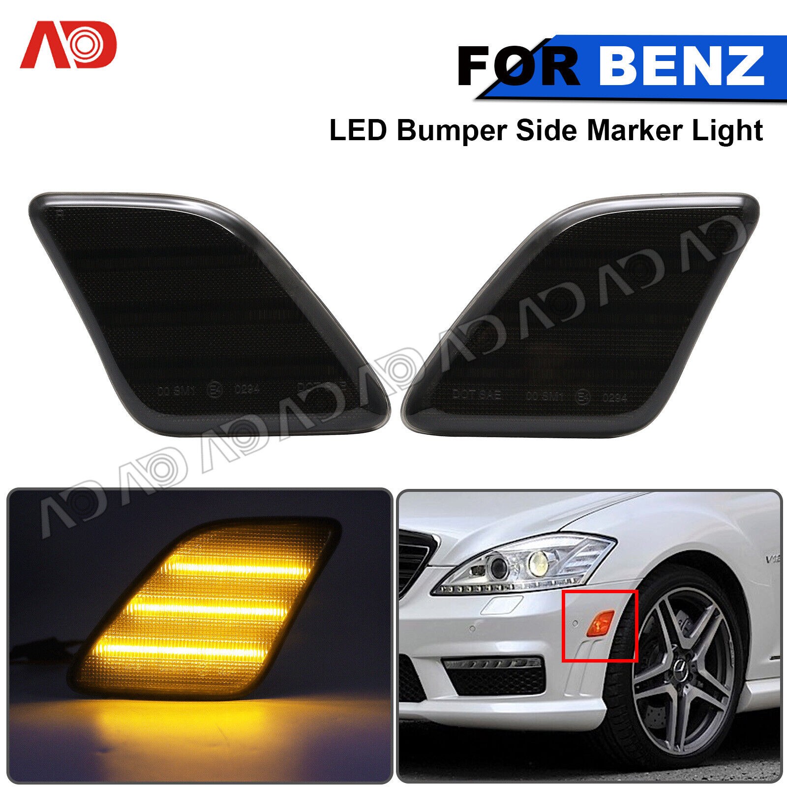 Smoked LED Side Marker Light Lamp For Mercedes-Benz W221 S-Class W218 CLS63 AMG