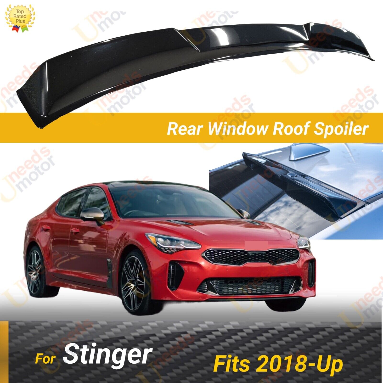 Fits 2018-Up Kia Stinger ABS Gloss Black Rear Roof Window Visor Spoiler Wing