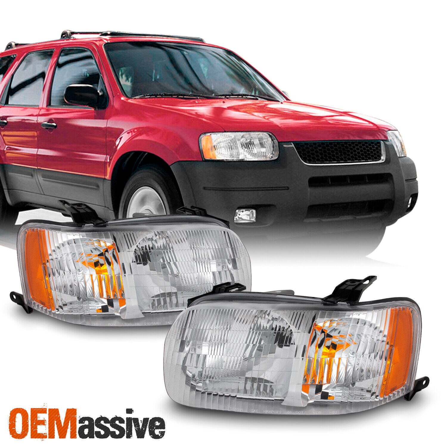[OE Style] For 2001-2004 Ford Escape Chrome Bezel Headlight Lamp Assembly 02 03
