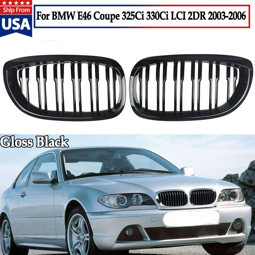 For BMW E46 Coupe 325Ci 330Ci LCI 2DR 2003-2006 Gloss Black Front Kidney Grille