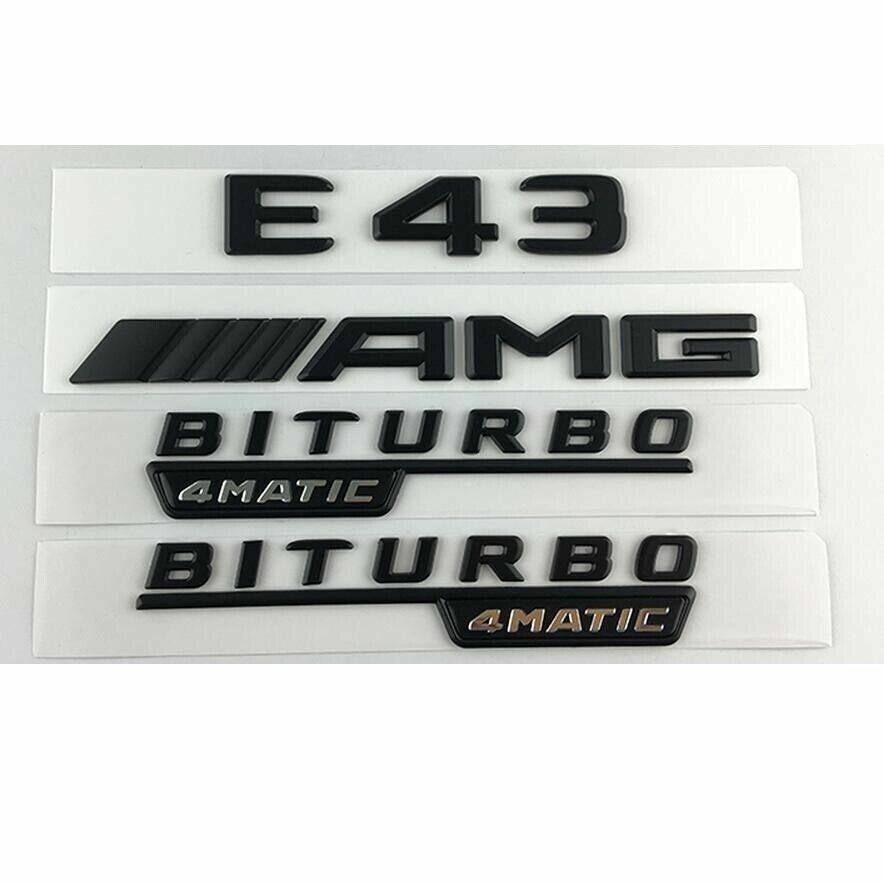 Black E43 AMG BITURBO 4MATIC Trunk Fender Badges Emblems for Mercedes Benz