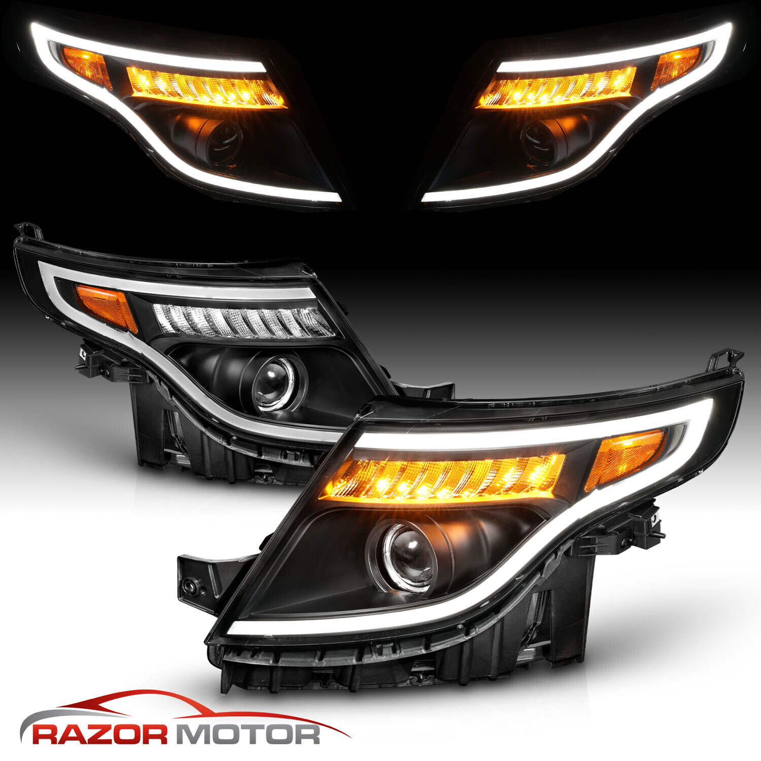 2011 - 2015 For Ford Explorer LED Running Light Black Headlights