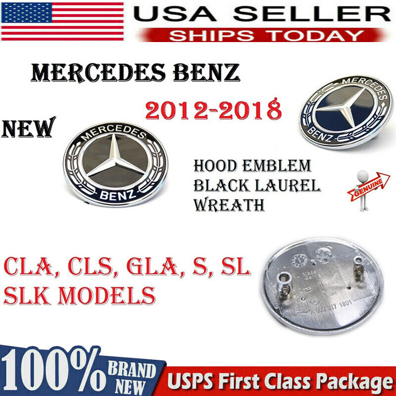 AMG Black Hood Emblem Laurel Wreath Flat badge Mercedes Benz GT CLA CLS SL CLS