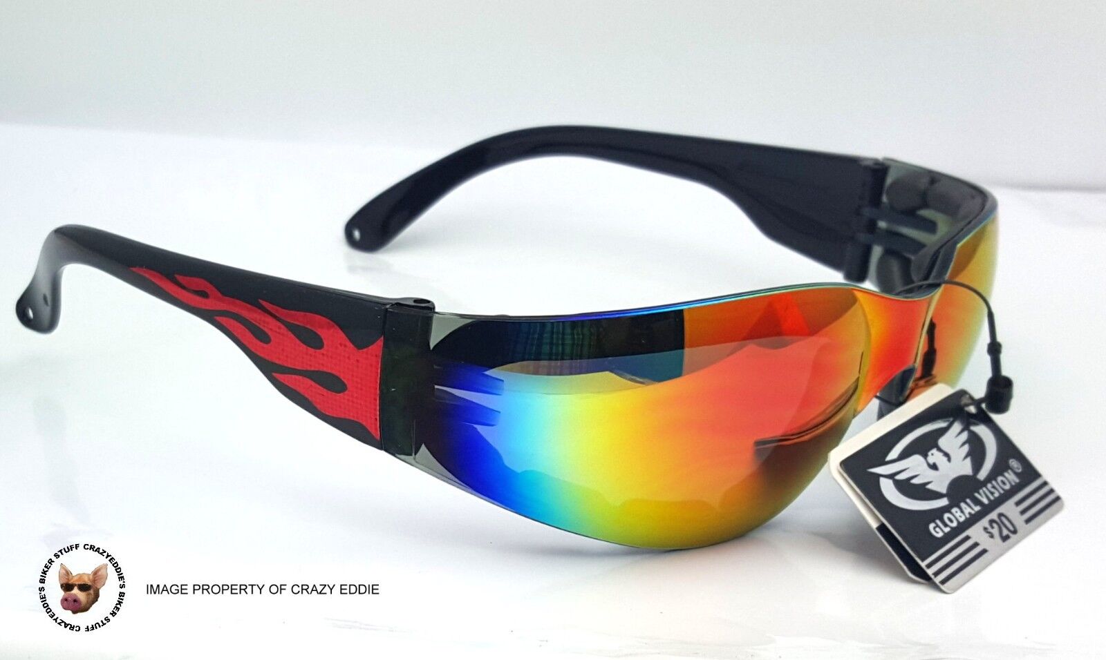 GLOBAL VISION® RIDER PADDED GLASSES WITH FLAMES AND G-TECH LENS BIKER GLASSES 