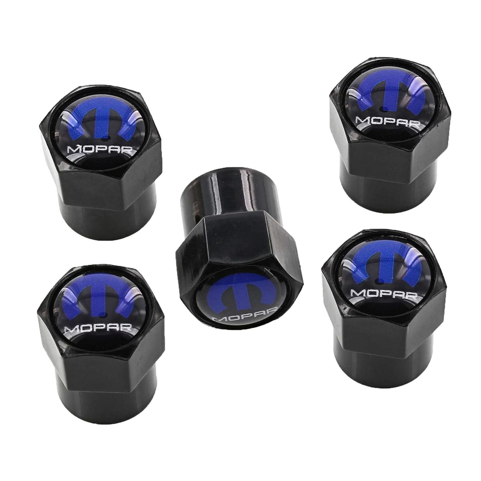 Mopar Logo Tire Valve Caps Set (Blue On Black)