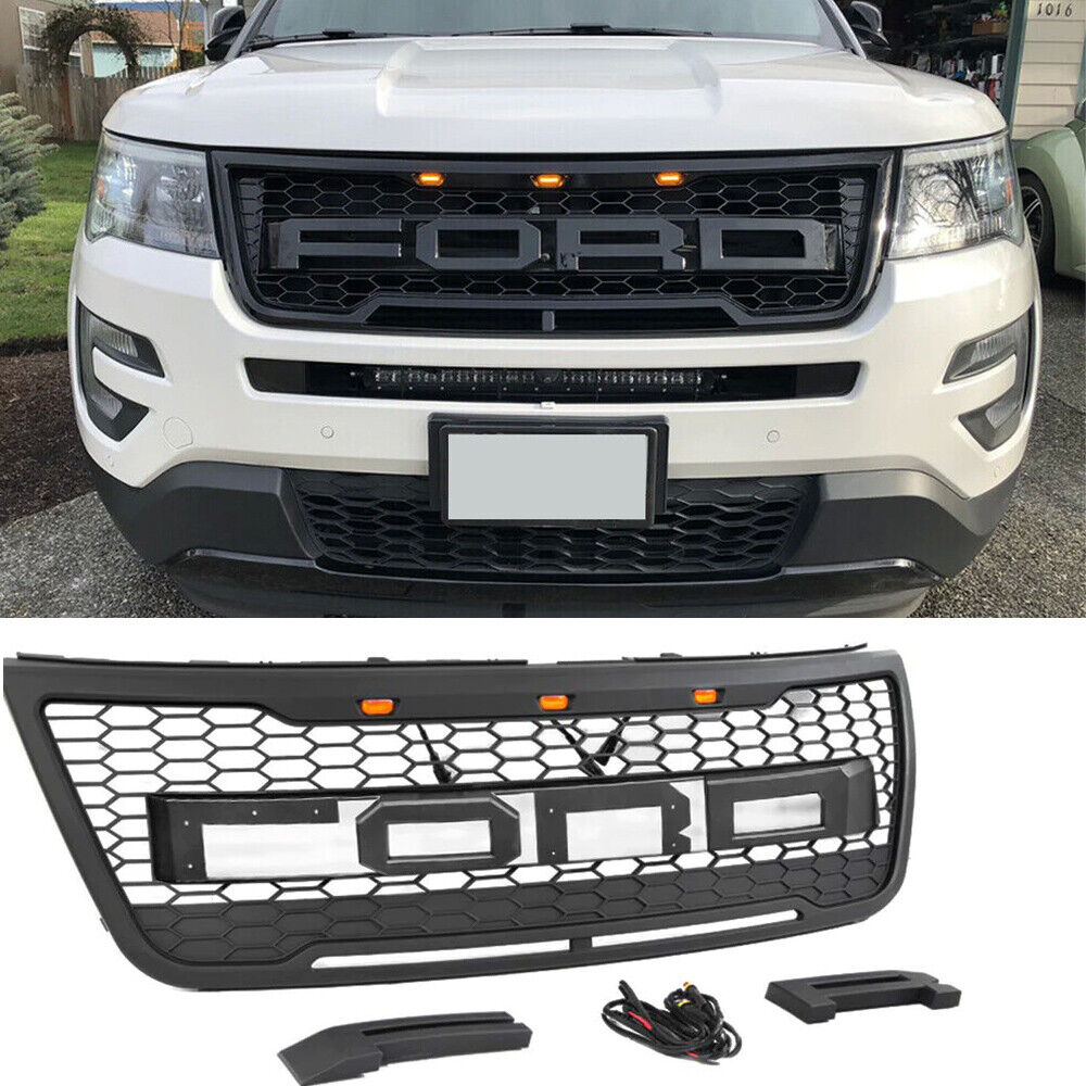 Grill for FORD Explorer 2012-2015 Raptor Style Grill W/Led&Letters Bumper Mesh