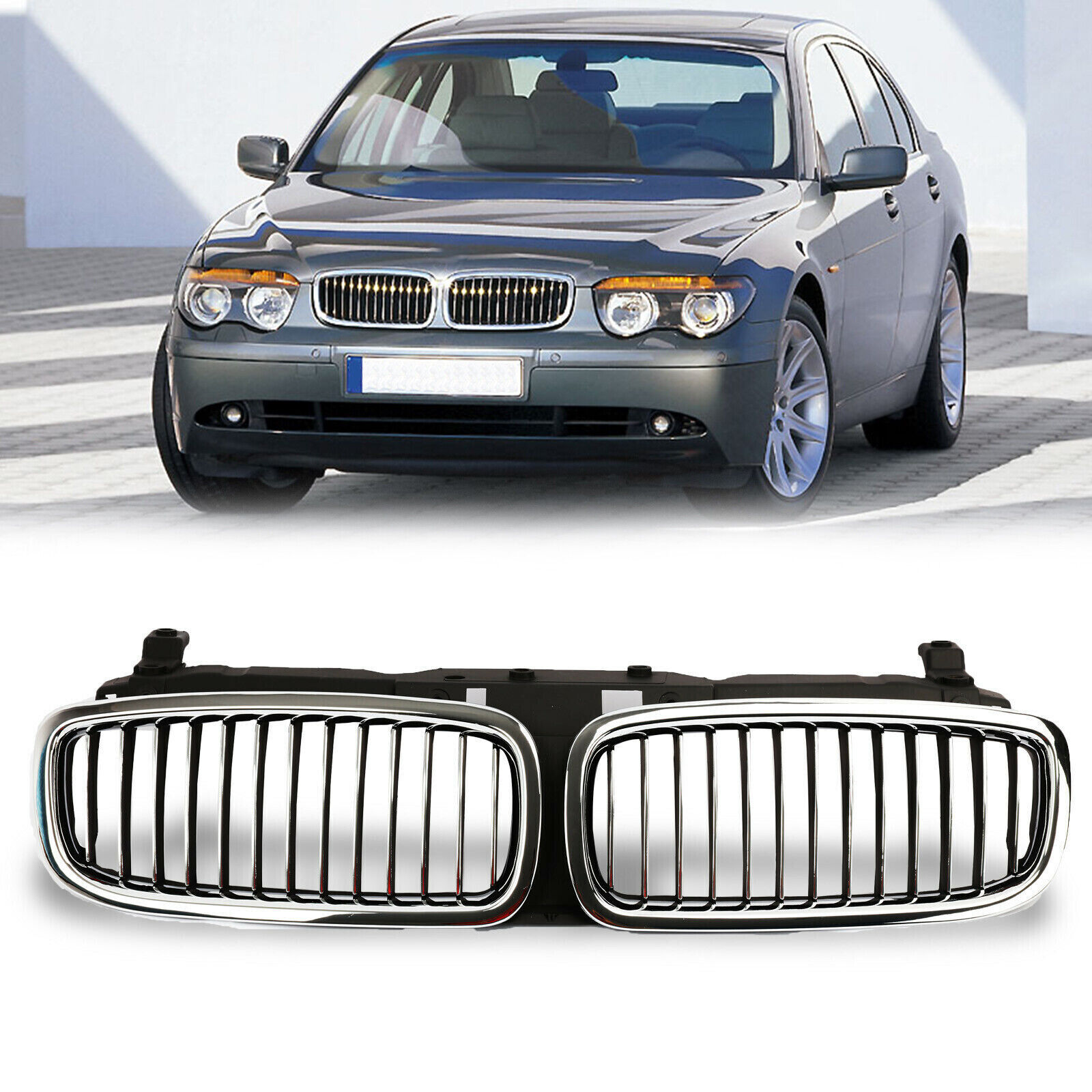 Front Kidney Grille Fit For BMW E65 7 Series 2002-2005 745i 745Li Chrome Black